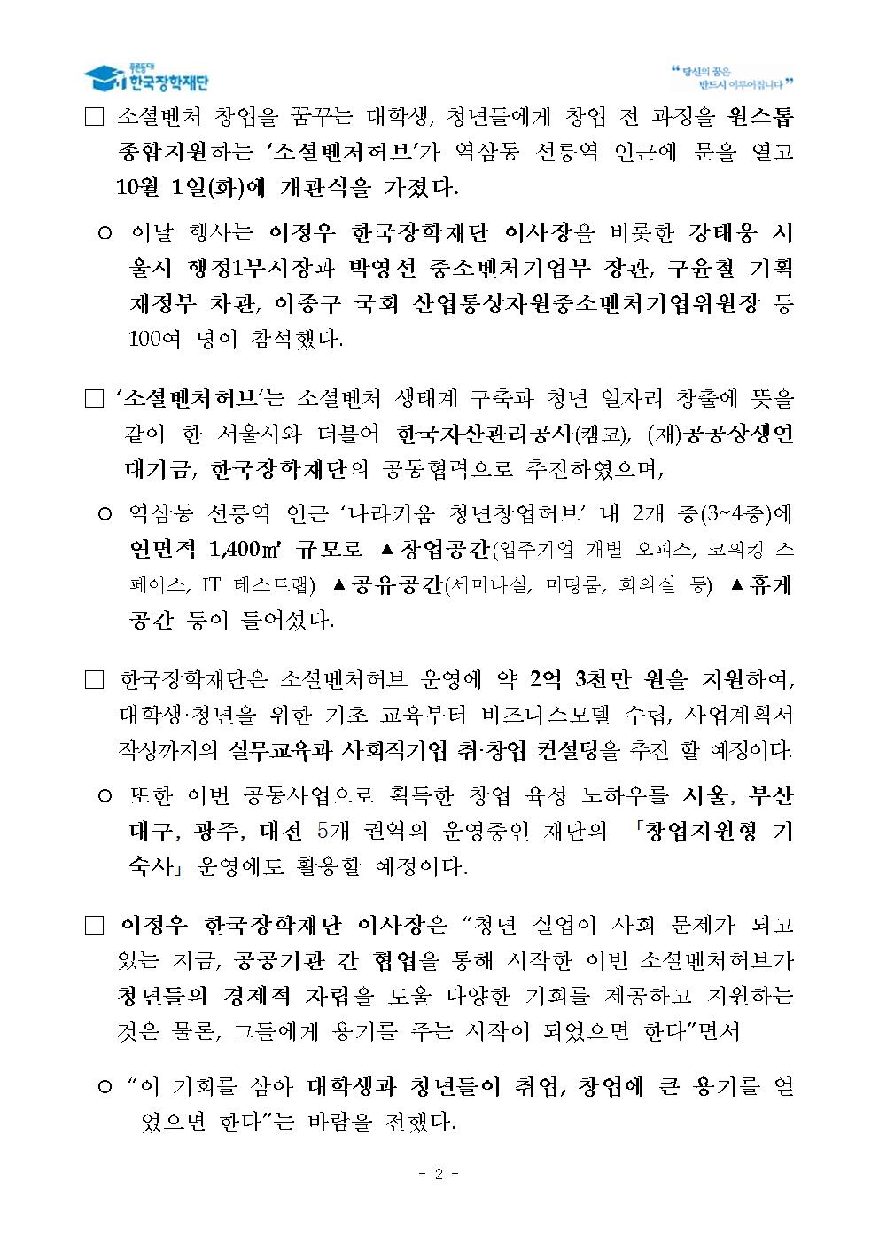 10-01(화)[보도자료] 한국장학재단ㆍ서울시 등 4개 기관이 협업하여 원스톱 창업지원 ‘소셜벤처허브’ 개관002.jpg