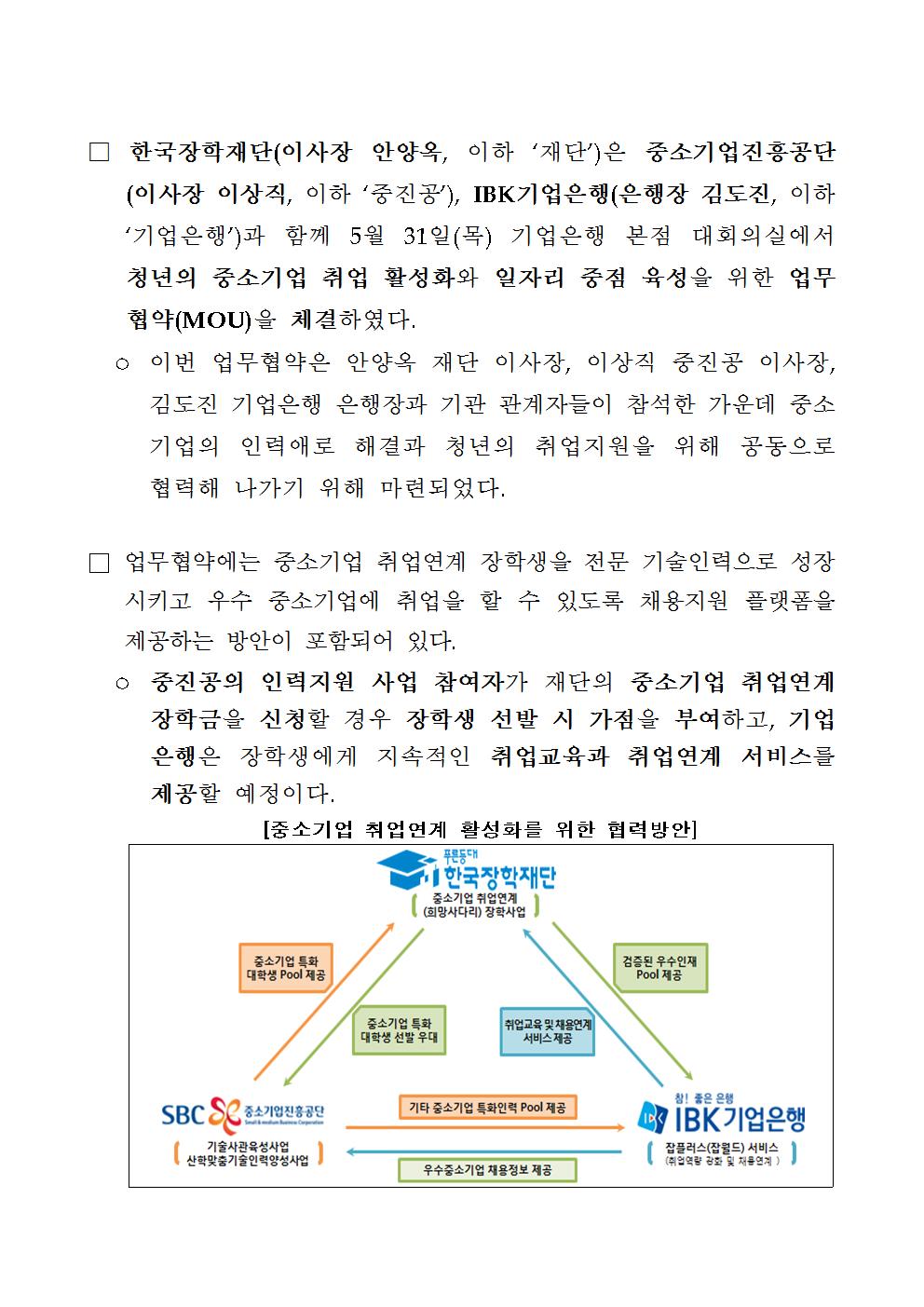 [보도자료] 한국장학재단, 청년 일자리 중점 육성을 위하여 중소기업진흥공단, IBK기업은행과 협력체계 구축 | 보도자료 상세보기 | 알림 | 재단... 